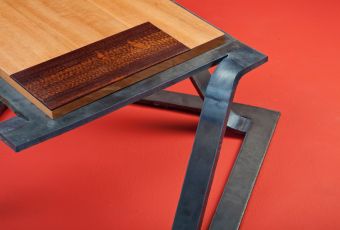 Rubén Grilo, Stand for a Young Tiger, 2011. Collaboration with Stuart Hill. Cut and bent 10mm steel plate, snake-wood and tiger-wood.